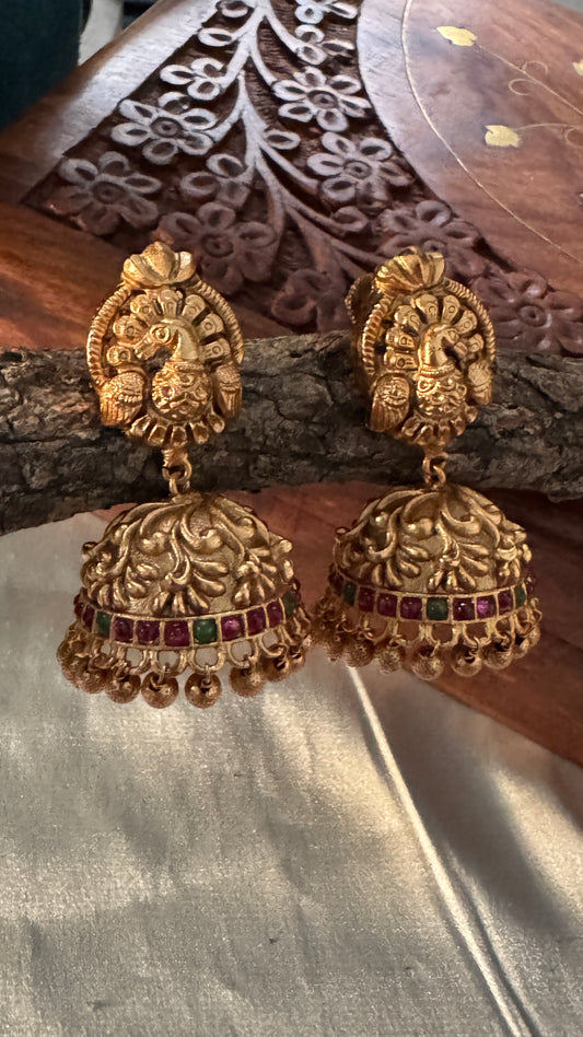Peacock Gold Matte Finish Jhumka