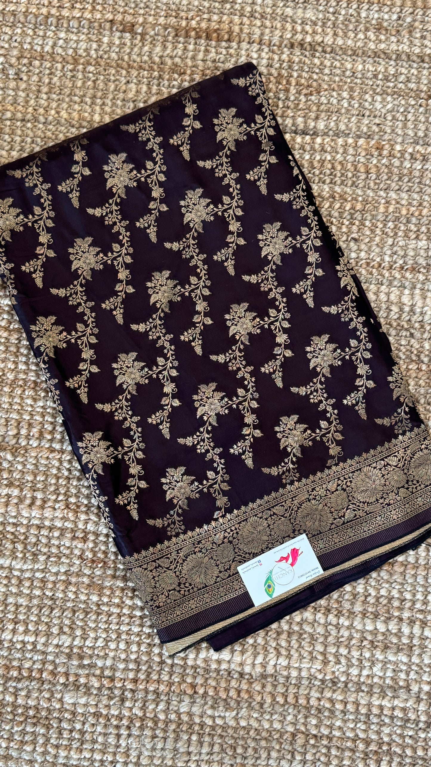 Pure Mashru Silk Banarasi Saree With Jaal Banarasi Weave - Coffee Brown