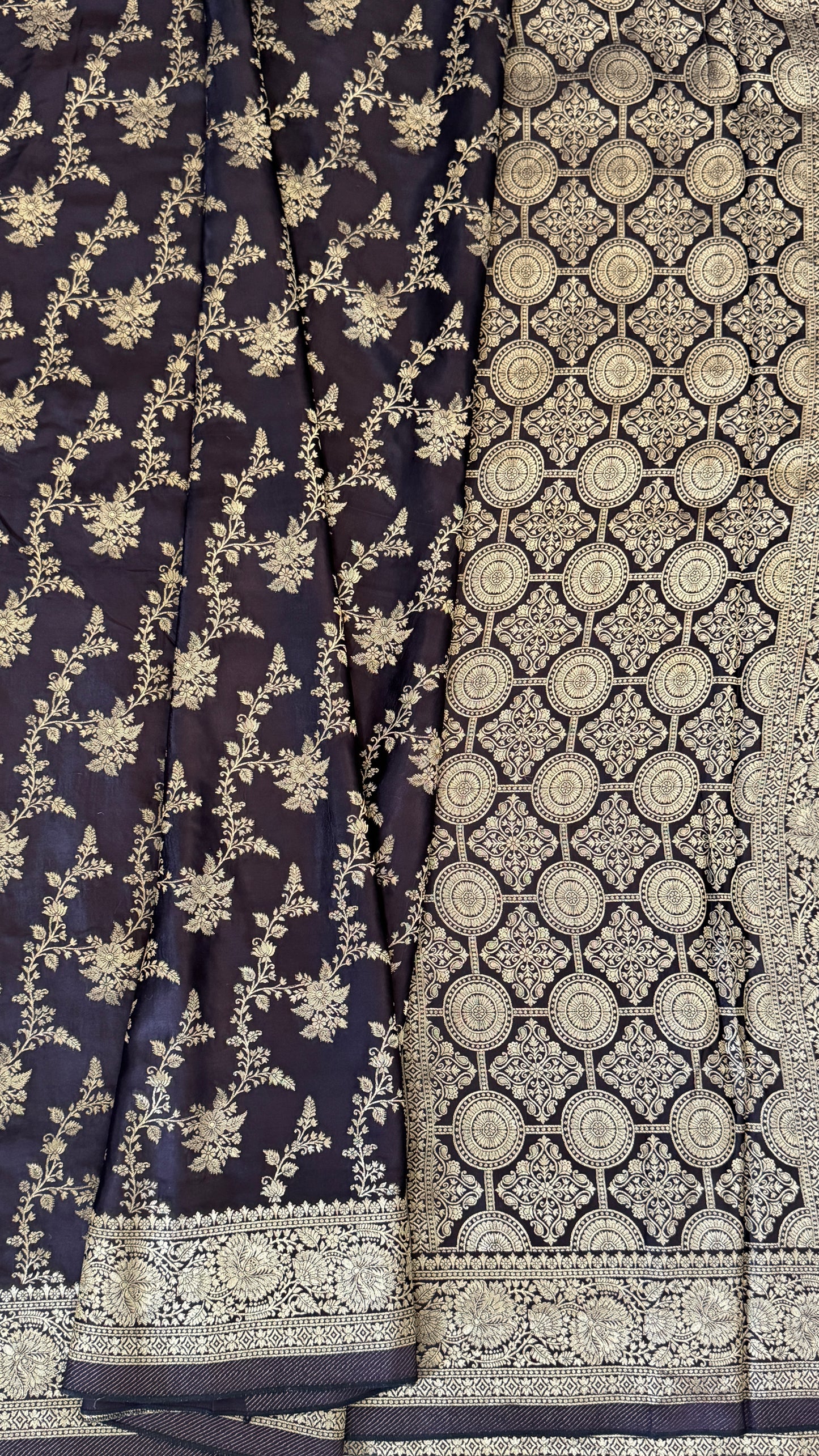 Pure Mashru Silk Banarasi Saree With Jaal Banarasi Weave - Coffee Brown
