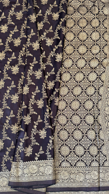 Pure Mashru Silk Banarasi Saree With Jaal Banarasi Weave - Coffee Brown