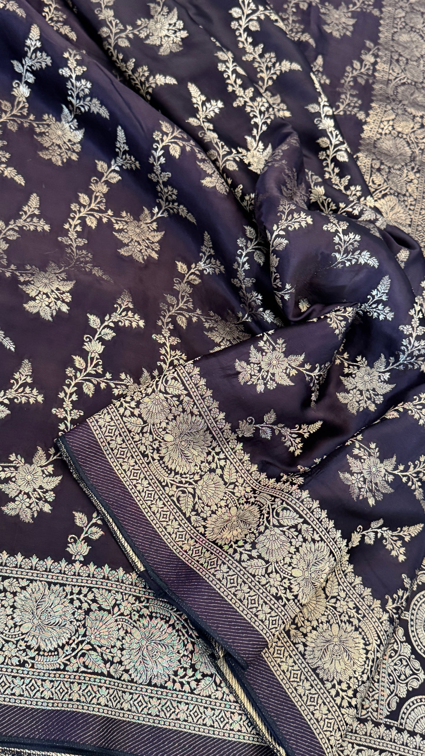 Pure Mashru Silk Banarasi Saree With Jaal Banarasi Weave - Coffee Brown