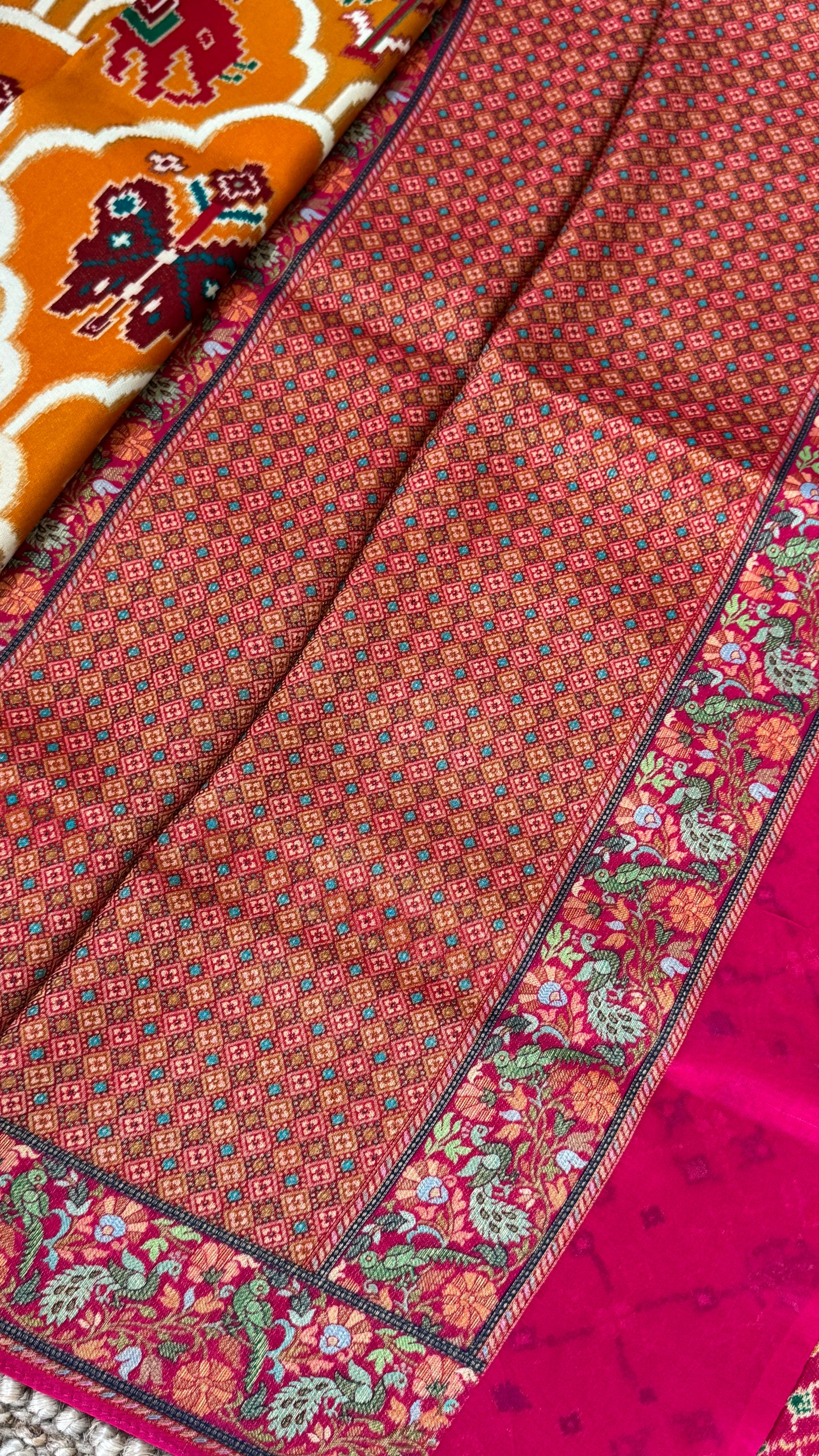 A Kashmiri Pashmina Banarasi Handwoven Sarees with Patola prints - Mustard