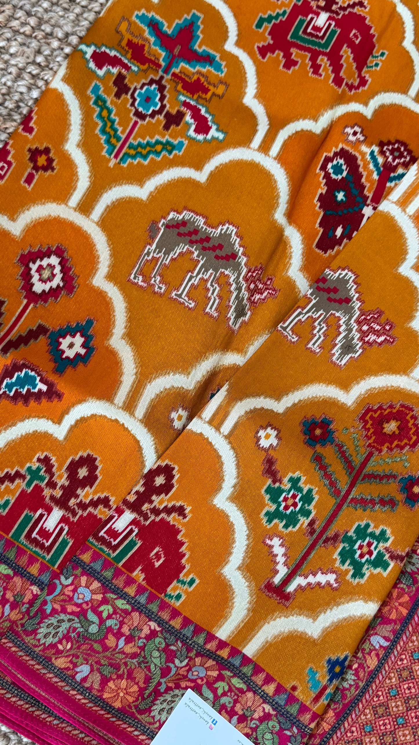 A Kashmiri Pashmina Banarasi Handwoven Sarees with Patola prints - Mustard