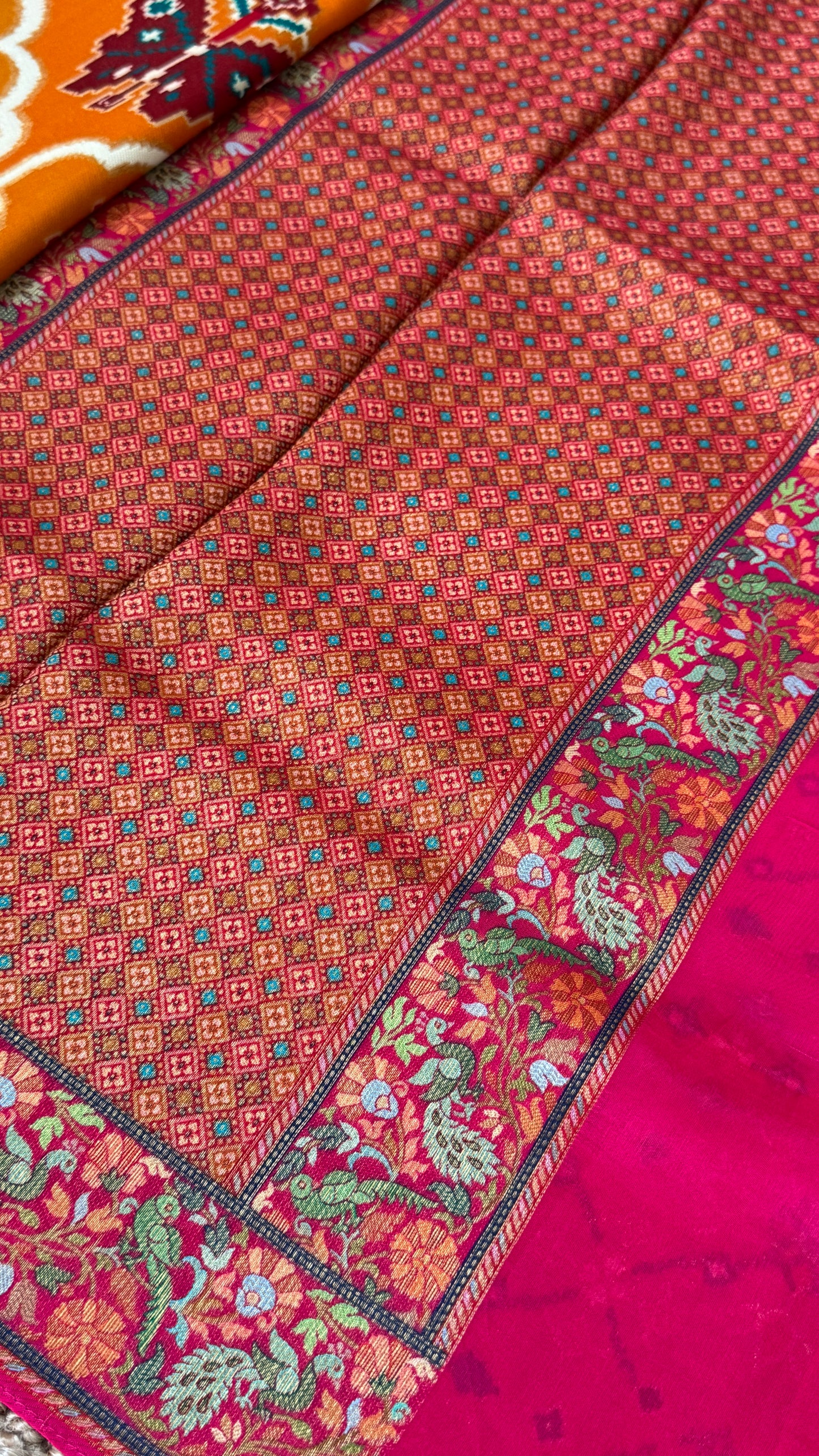 A Kashmiri Pashmina Banarasi Handwoven Sarees with Patola prints - Mustard