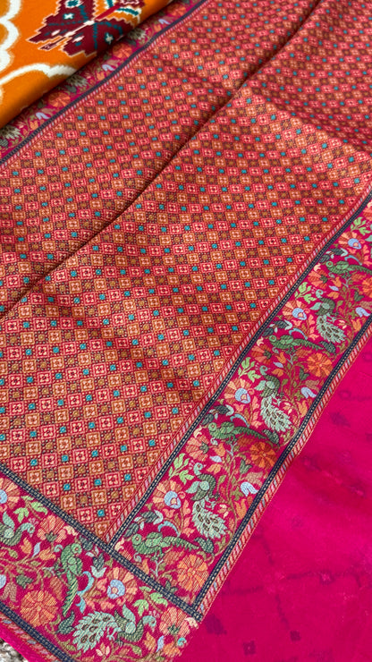 A Kashmiri Pashmina Banarasi Handwoven Sarees with Patola prints - Mustard