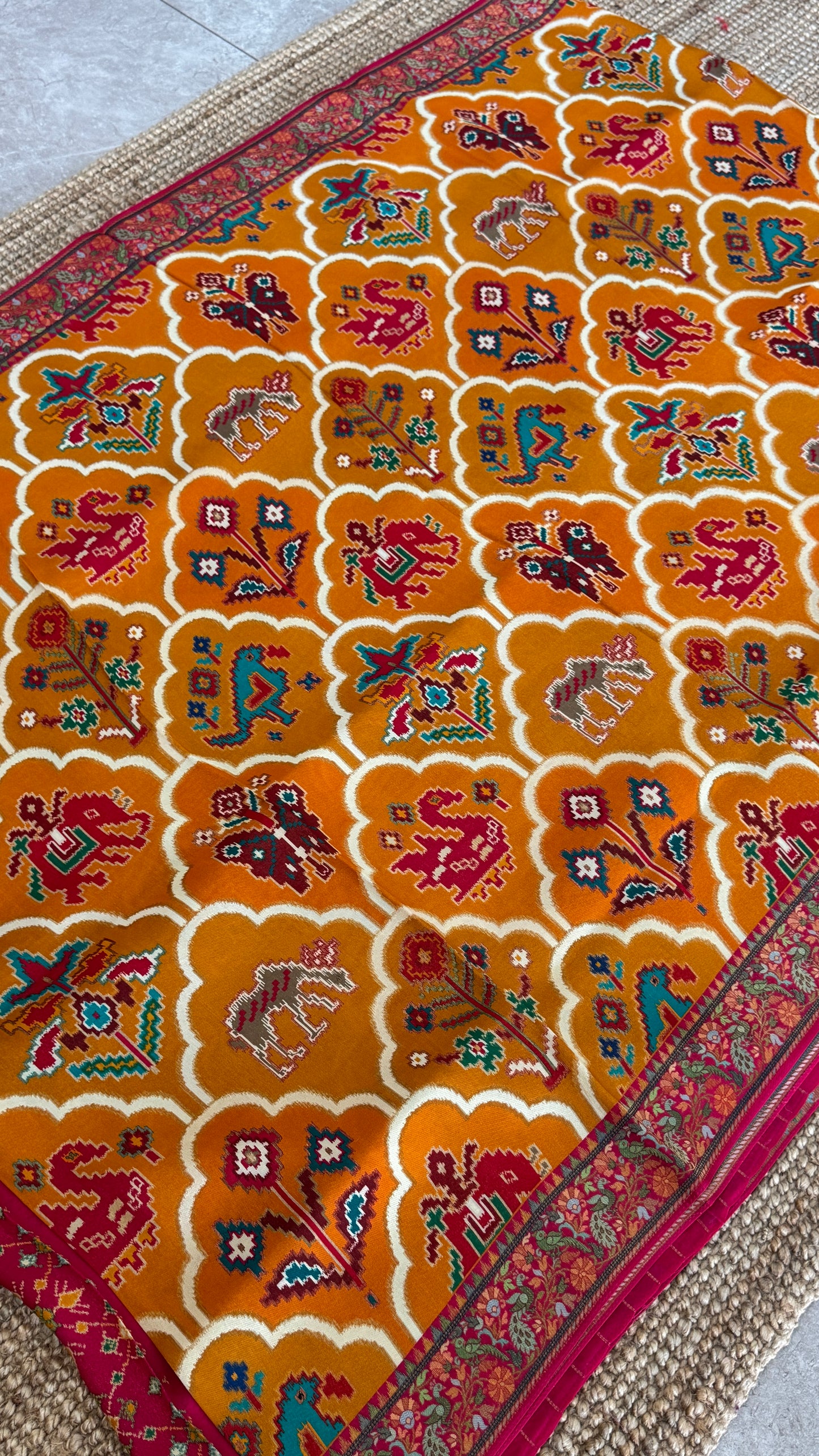 A Kashmiri Pashmina Banarasi Handwoven Sarees with Patola prints - Mustard