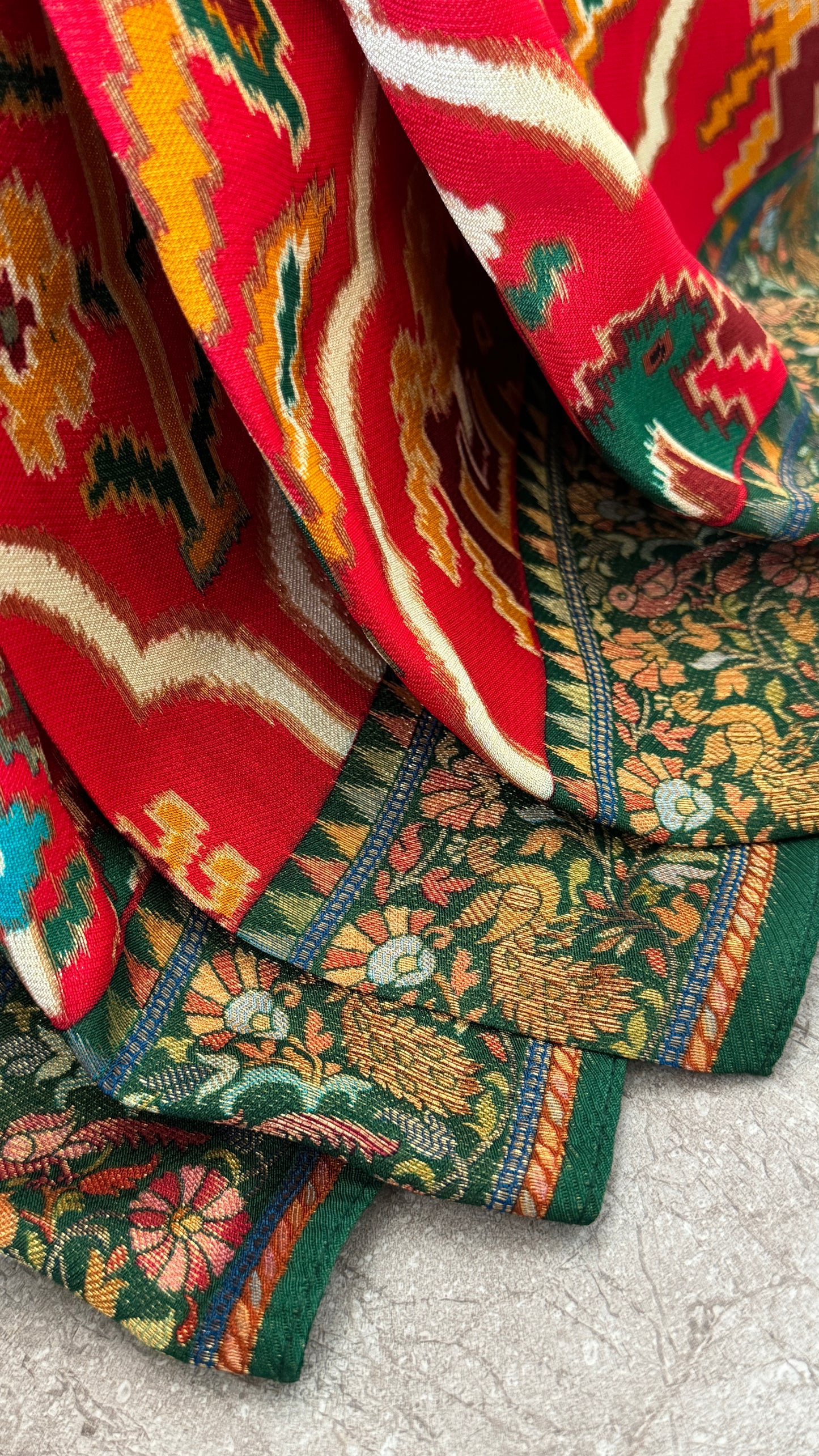 A Kashmiri Pashmina Banarasi Handwoven Sarees with Patola prints - Red with Green