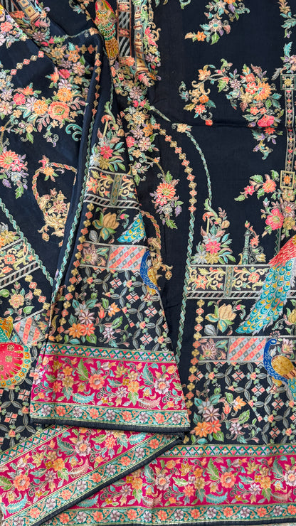 A Kashmiri Pashmina Banarasi Handwoven Storytelling Sarees - Black