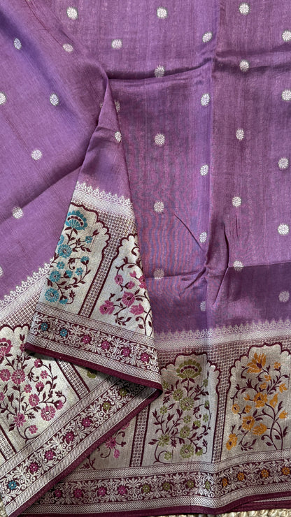 Tussar Raw Silk Handloom – Paithani Borders - Mauve / Nude