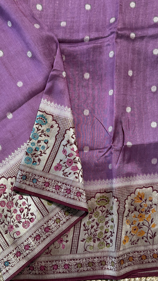 Tussar Raw Silk Handloom – Paithani Borders - Mauve / Nude