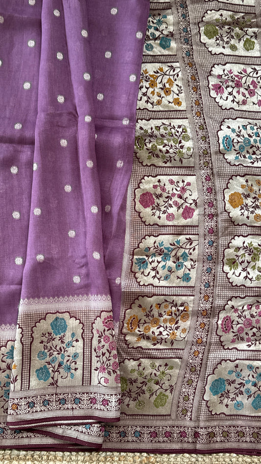 Tussar Raw Silk Handloom – Paithani Borders - Mauve / Nude
