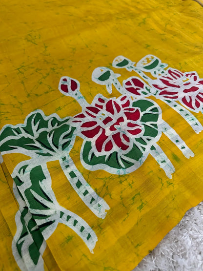 Pure Mulberry silk saree – Batik prints - Green