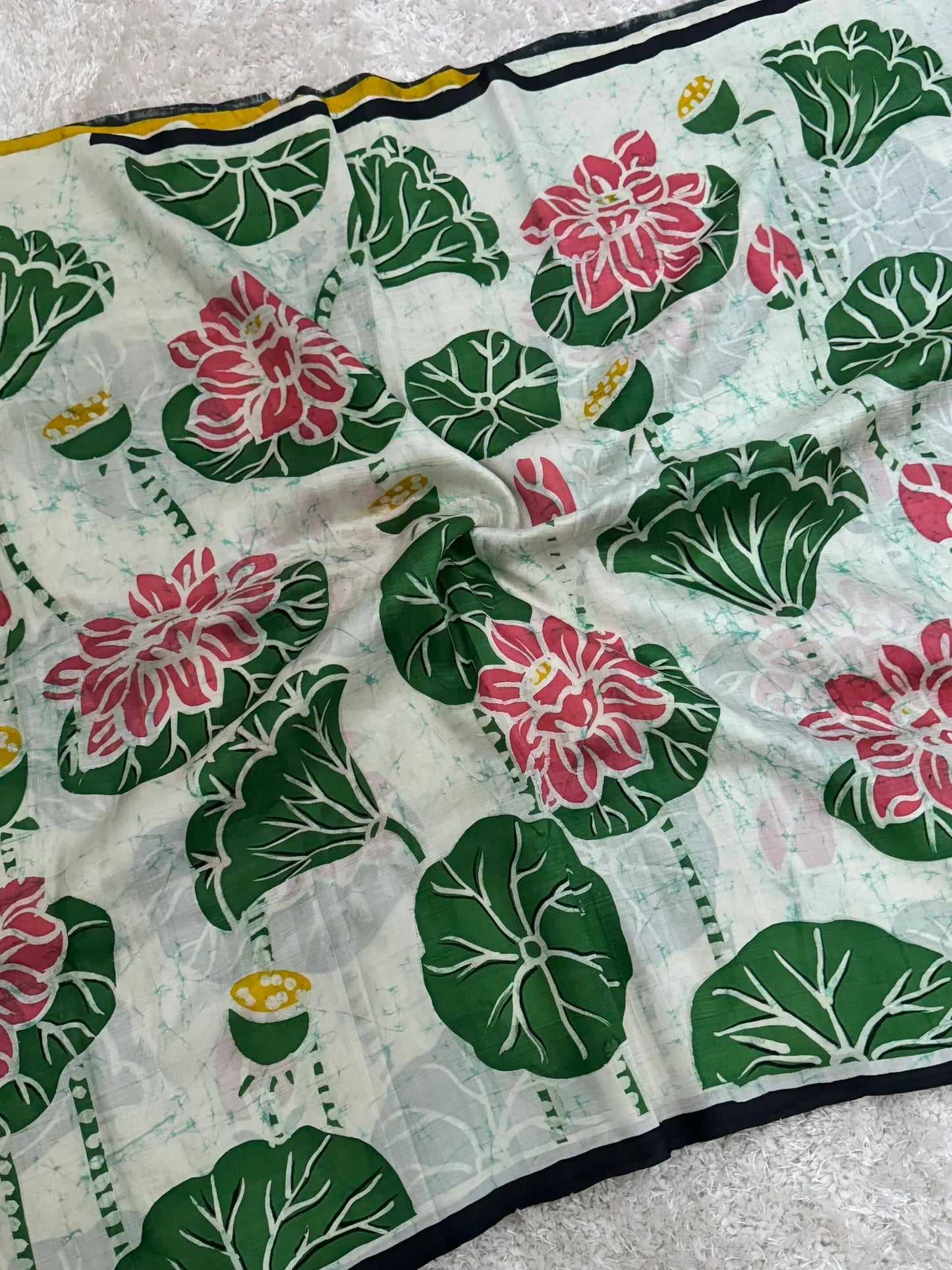 Pure Mulberry silk saree – Batik prints - Green