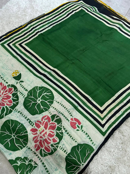 Pure Mulberry silk saree – Batik prints - Green