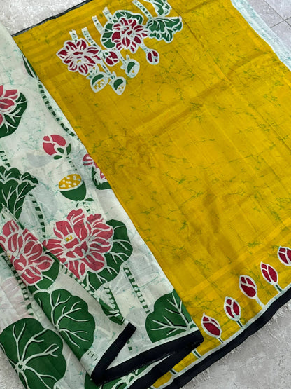 Pure Mulberry silk saree – Batik prints - Green