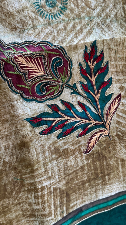 Mulberry silk saree – Batik prints with Handwork - Green