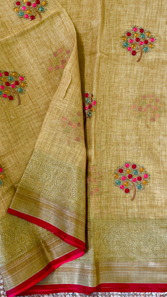 Embroidered Jute Linen Sarees – Effortless Elegance, Everyday Luxury - Yellow
