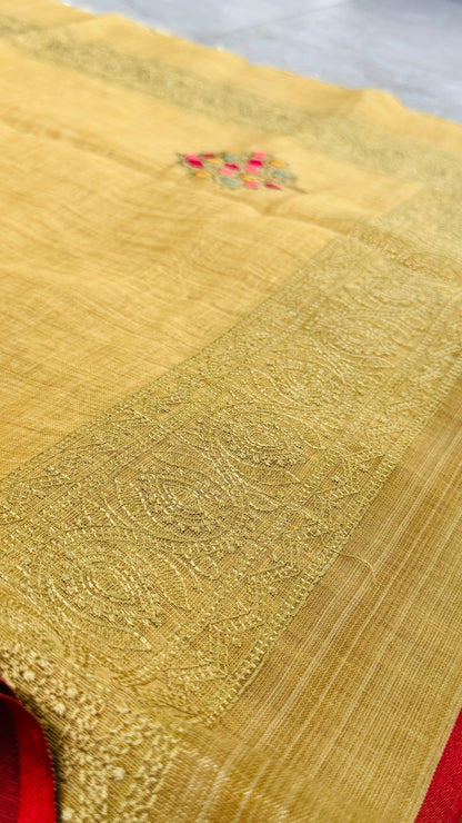 Embroidered Jute Linen Sarees – Effortless Elegance, Everyday Luxury - Yellow