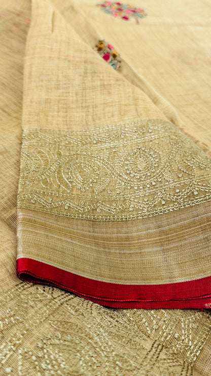 Embroidered Jute Linen Sarees – Effortless Elegance, Everyday Luxury - Yellow