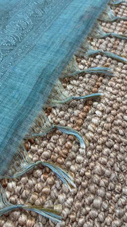 Embroidered Jute Linen Sarees – Effortless Elegance, Everyday Luxury - Blue