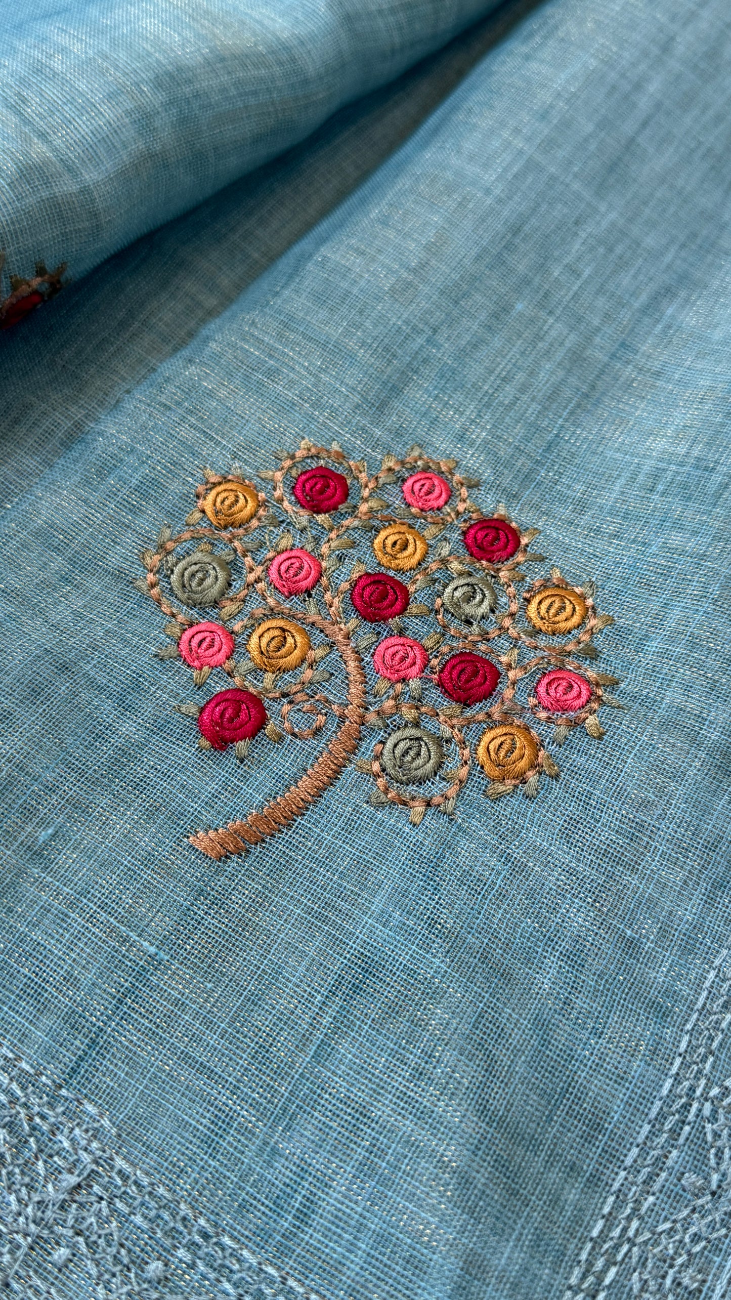 Embroidered Jute Linen Sarees – Effortless Elegance, Everyday Luxury - Blue
