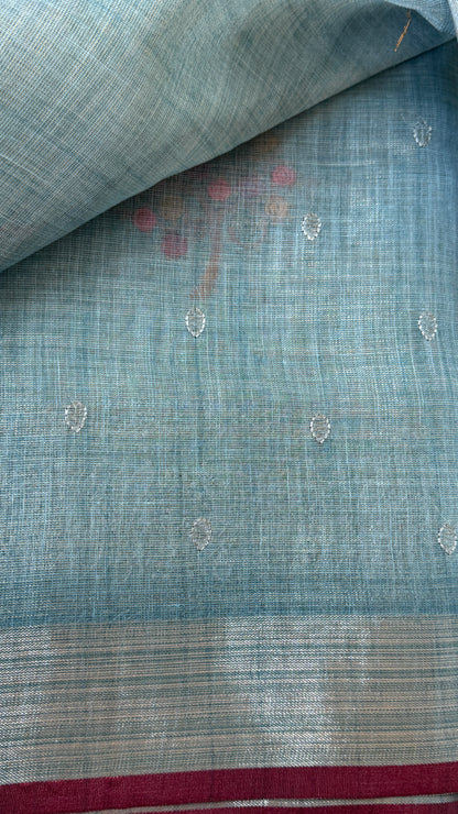 Embroidered Jute Linen Sarees – Effortless Elegance, Everyday Luxury - Blue