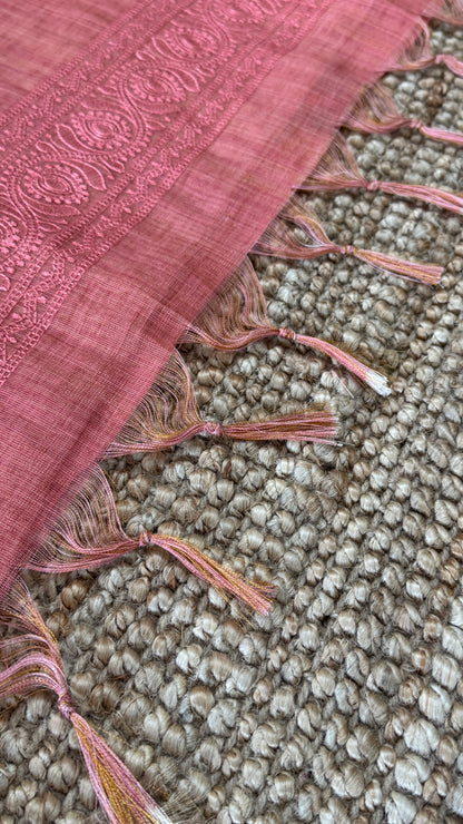Embroidered Jute Linen Sarees – Effortless Elegance, Everyday Luxury - Peach