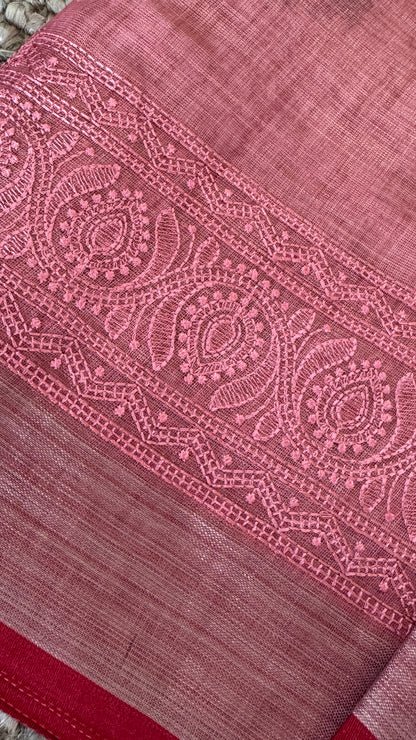 Embroidered Jute Linen Sarees – Effortless Elegance, Everyday Luxury - Peach