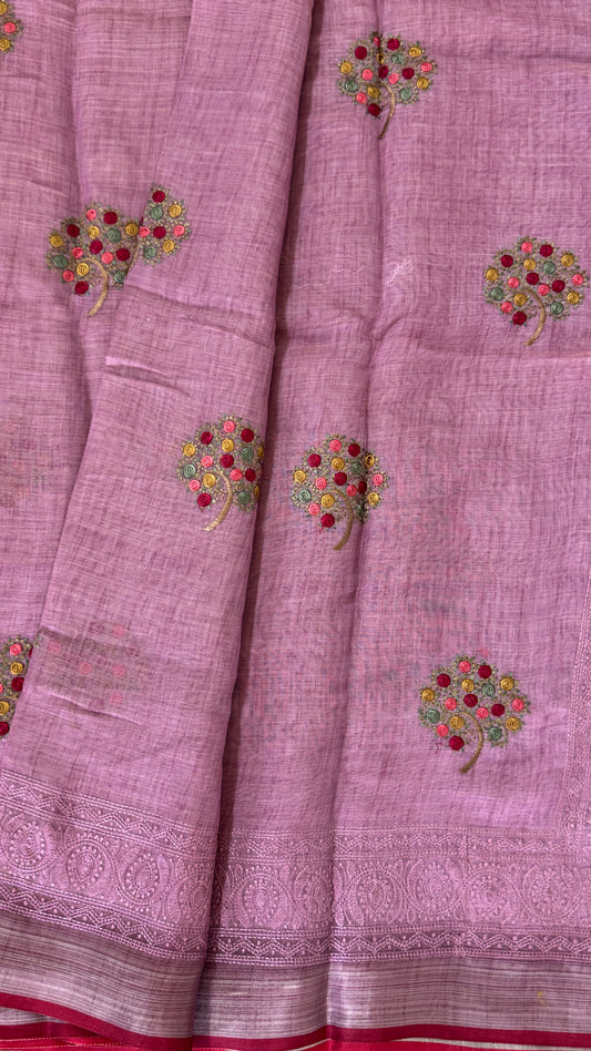 Embroidered Jute Linen Sarees – Effortless Elegance, Everyday Luxury - Pink