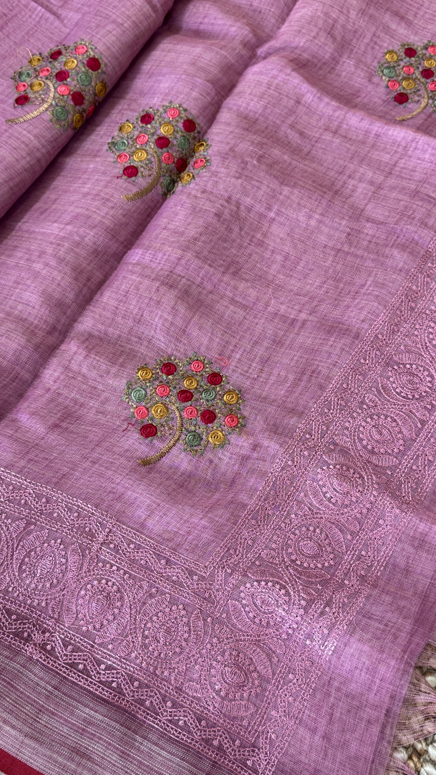 Embroidered Jute Linen Sarees – Effortless Elegance, Everyday Luxury - Pink
