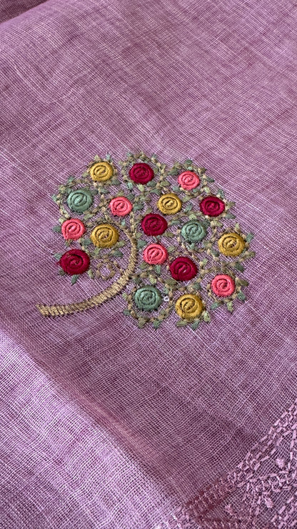 Embroidered Jute Linen Sarees – Effortless Elegance, Everyday Luxury - Pink