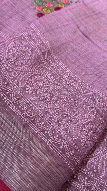 Embroidered Jute Linen Sarees – Effortless Elegance, Everyday Luxury - Pink