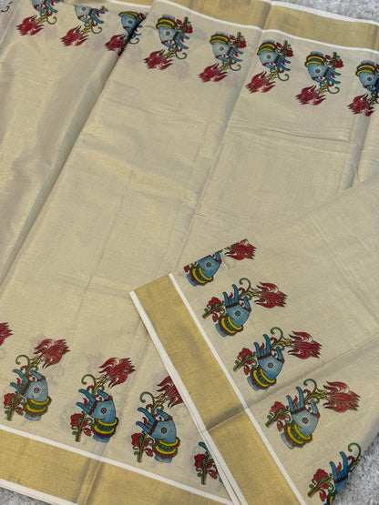 Onam tissue silk saree with gold zari border