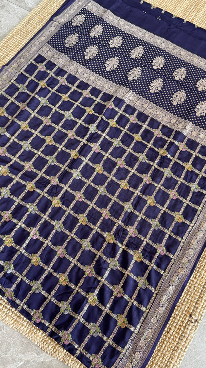 Munga Silk Banarasi Sarees - Navy Blue Elegance