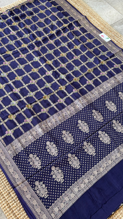 Munga Silk Banarasi Sarees - Navy Blue Elegance