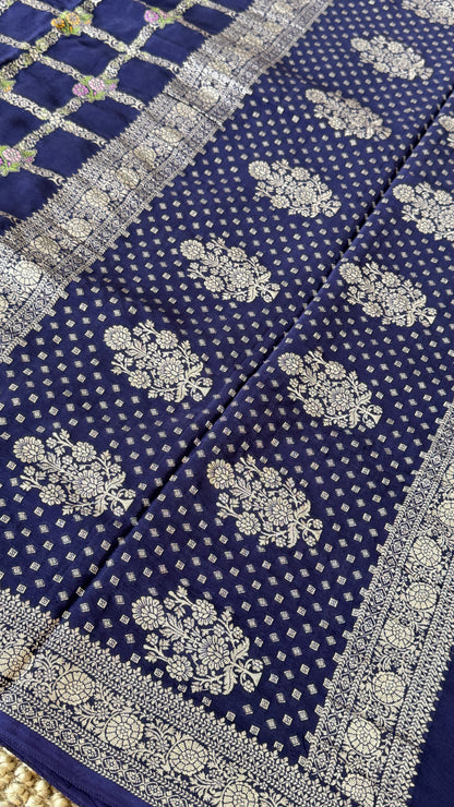 Munga Silk Banarasi Sarees - Navy Blue Elegance