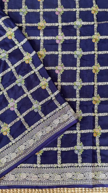 Munga Silk Banarasi Sarees - Navy Blue Elegance