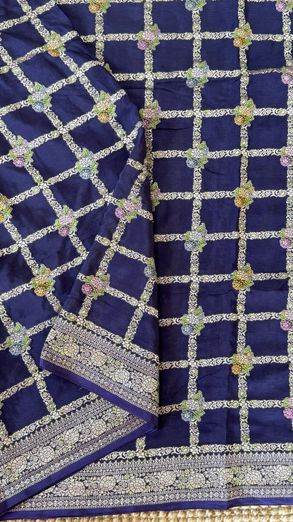 Munga Silk Banarasi Sarees - Navy Blue Elegance