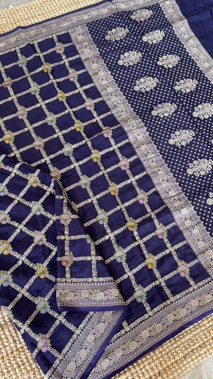 Munga Silk Banarasi Sarees - Navy Blue Elegance