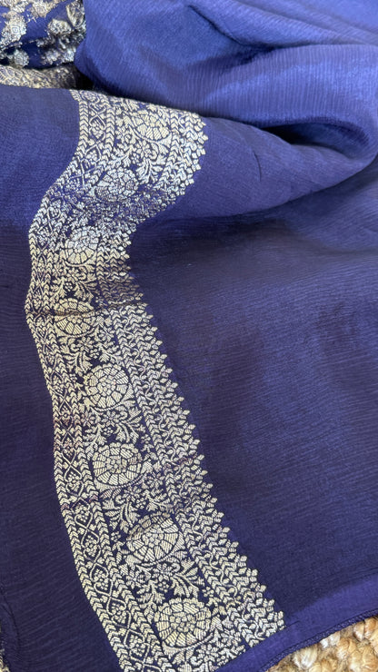 Munga Silk Banarasi Sarees - Navy Blue Elegance
