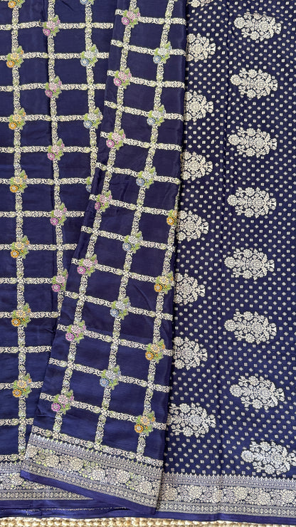 Munga Silk Banarasi Sarees - Navy Blue Elegance