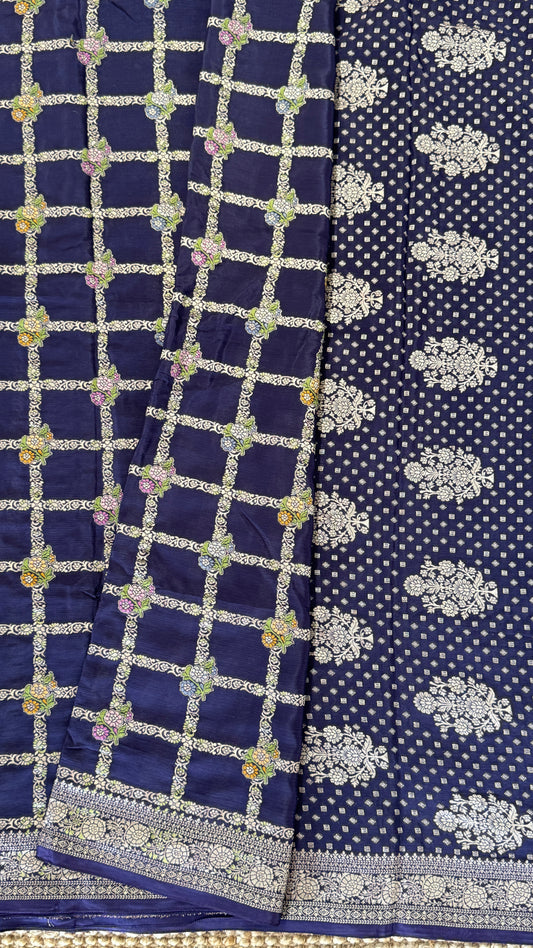 Munga Silk Banarasi Sarees - Navy Blue Elegance