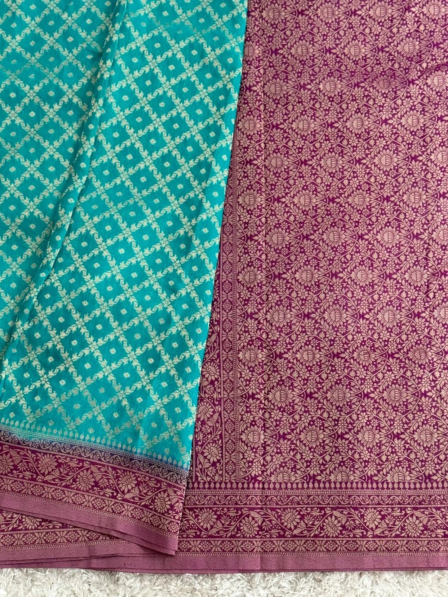 Pure Georgette Silk Banarasi Saree – Rama Blue with Purple border