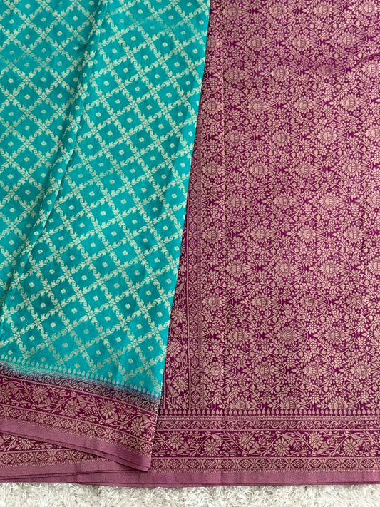 Pure Georgette Silk Banarasi Saree – Rama Blue with Purple border