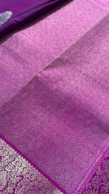KANJIVARAM PURE SILK HANDLOOM SAREE in Wine and contrast Pink Border and Pallu