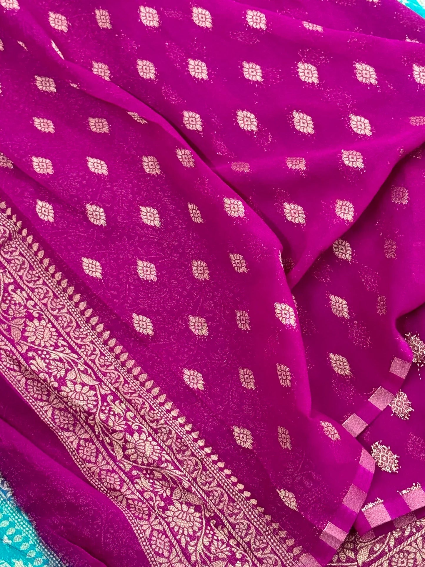 Pure Georgette Silk Banarasi Saree – Rama Blue with Purple border