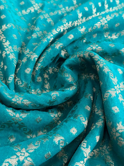 Pure Georgette Silk Banarasi Saree – Rama Blue with Purple border