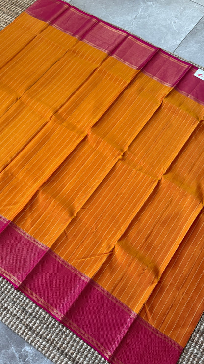 KANJIVARAM PURE SILK HANDLOOM SAREE in Mustard Yellow and contrast Pink Border and Pallu