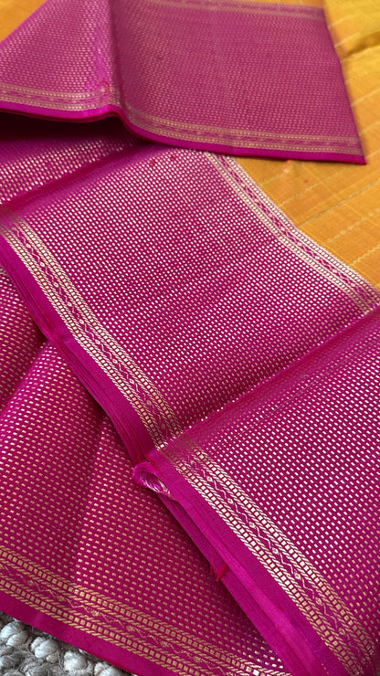 KANJIVARAM PURE SILK HANDLOOM SAREE in Mustard Yellow and contrast Pink Border and Pallu