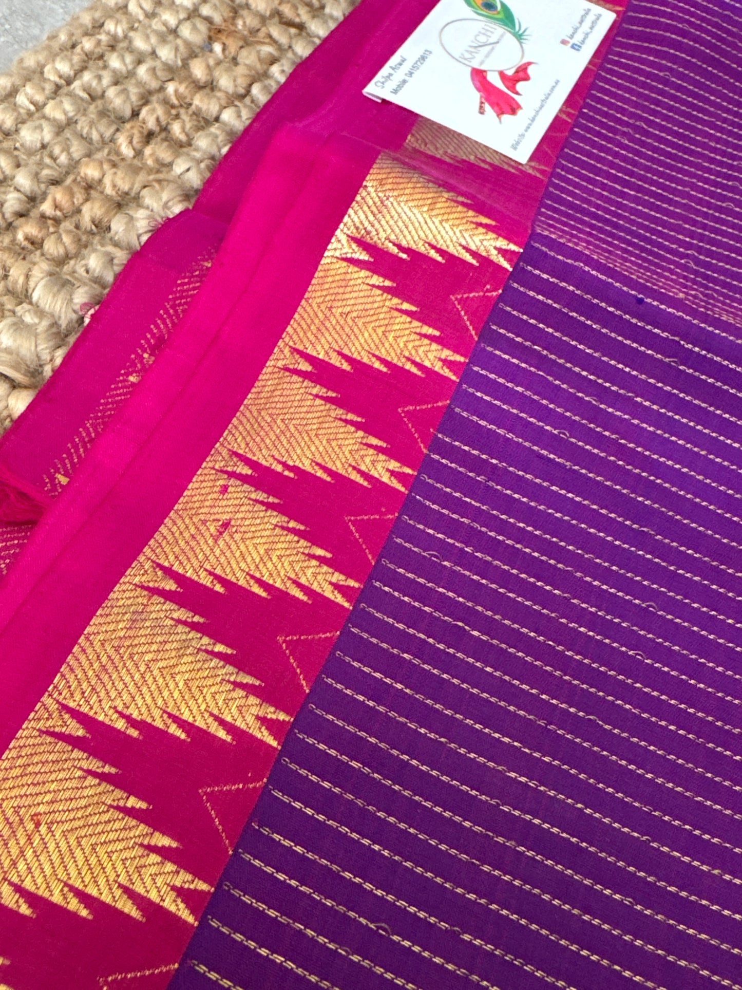 KANJIVARAM PURE SILK HANDLOOM SAREE in Purple and contrast Pink Border and Pallu